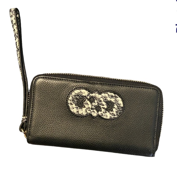 Cole Haan black wristlet with snakeskin print logo and handle - Picture 1 of 3